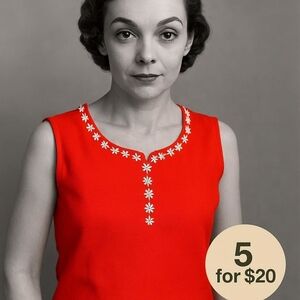 1950's Vintage Red Top with White Floral Embroidery Size L